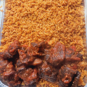 Combo Jollof/Stewed Beef! Chicken/Turkey (Half Pan)